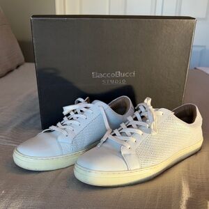 Bacco Bucci White Perforated Leather Men’s Sneakers